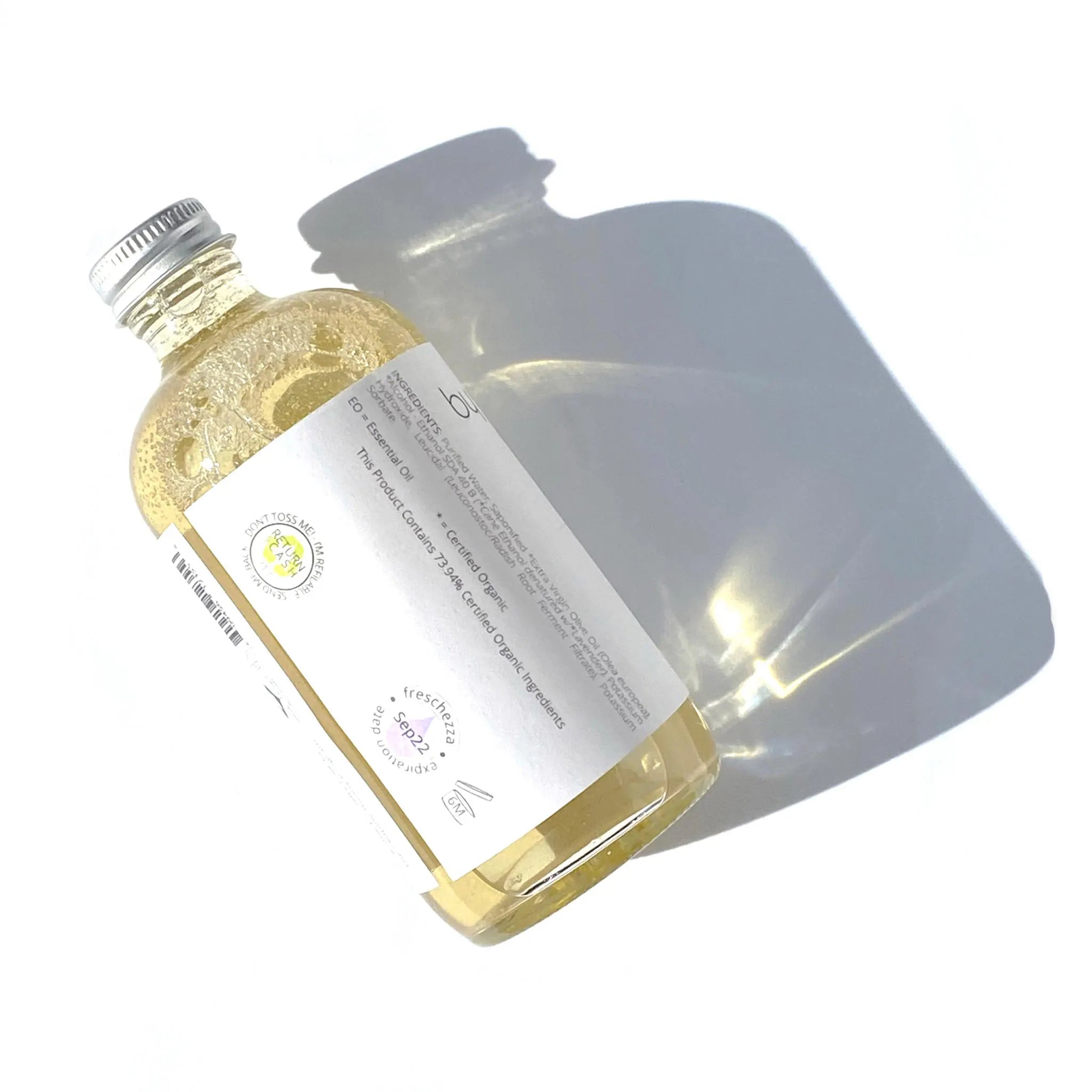 Glass bottle of BY VALENTI True Authentic Castile Hands Soap and Body Wash Natural Skincare Products
